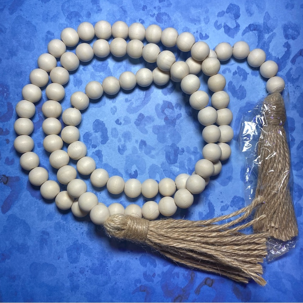 Natural Wood Bead Garland with Tassels